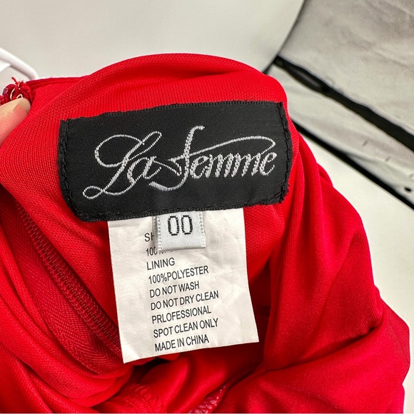 La Femme Red Sweetheart Chiffon Maxi Dress Trumpet Gown Size 00 - Picture 7 of 7
